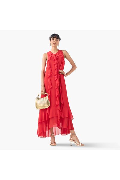 Iconic Iconic Ruffle Detail Column Sleeveless Dress with V-neck