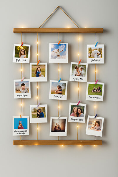 KütükOn Ahşap LED'li Mandallı Anı Çerçevesi | Işıklı Fotoğraf ve Not Askılığı...