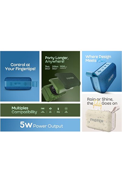 Faster BoomX Portable Bluetooth Speaker 5W - 20H Playtime - IPX4 (Blue)