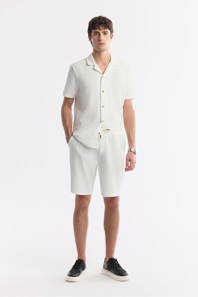Avva Men's Ecru Elastic Waist Lace up Side Pocket Jacquard Knitted Shorts A51Y3633