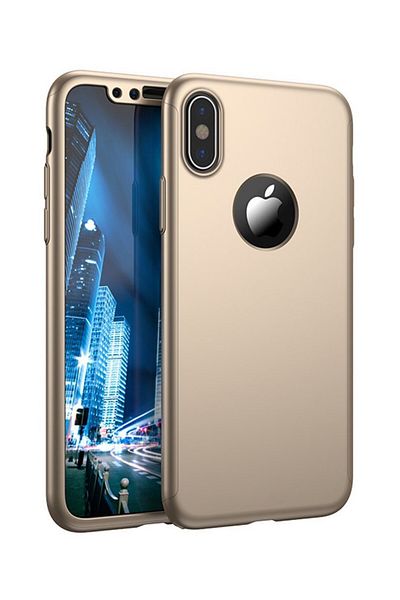 Gold Carcasă Full Cover 360° (față + spate + folie de sticlă) pentru iPhone X, aurie