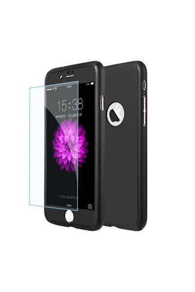 BLACK 360 μπροστινή + πίσω + γυάλινη θήκη για iPhone 7, μαύρη
