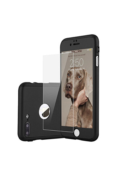 BLACK 360-градусов калъф за iPhone 7 Plus, Htphone - Цяло тяло, Черен