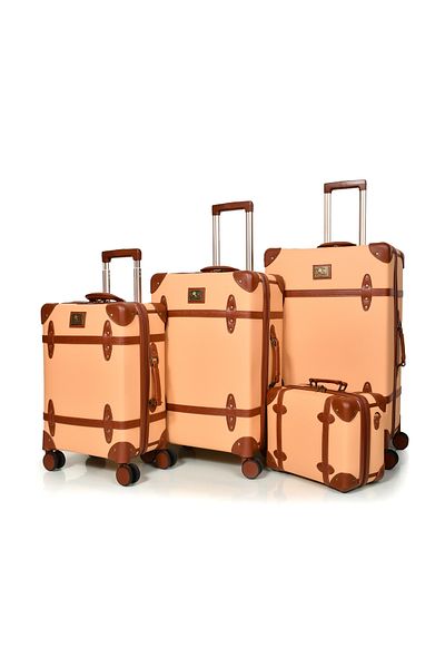 MORANO Classic Murano Leather 4-Piece Luggage Set, Caramel and Brown, Sizes 28''-24''-20'' Inch