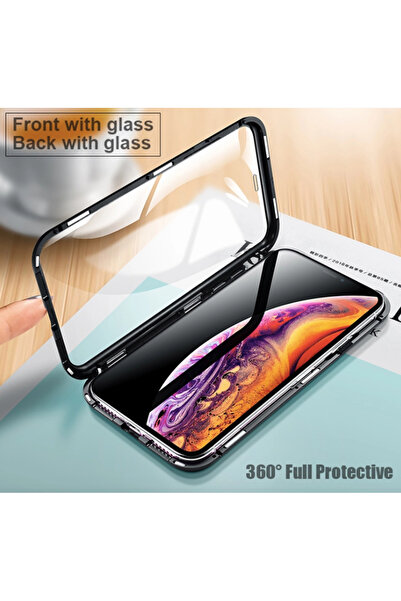BLACK Кейс, Цяло СТЪКЛЕНО покритие отпред/отзад 360, за Iphone Xs max, с магн...
