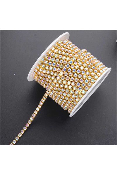 yiğit aksesuar 3 mm (Ss12) Gold Case Promised Crystal Stone Strip 5 Meters