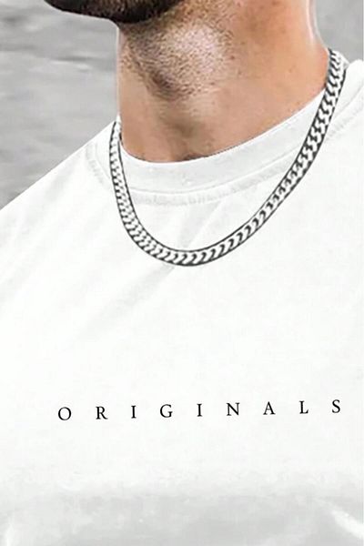 NO 601 Men's White Originals Printed Slim Slim Fit Tshirt
