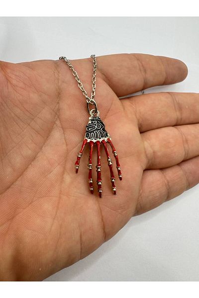 Herşey Nota Red Skeleton Hand Figured Unisex Necklace – Gothic and Stunning Design - 60 cm Chain