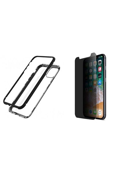 OEM Carcasă magnetică Apple iPhone 11 PRO cu spate din sticlă securizată și protector de ecran pentru intimitate, MyStyle