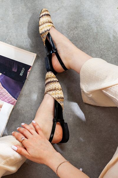 Adım Adım Women's Open Back Colorful Straw Ballerinas
