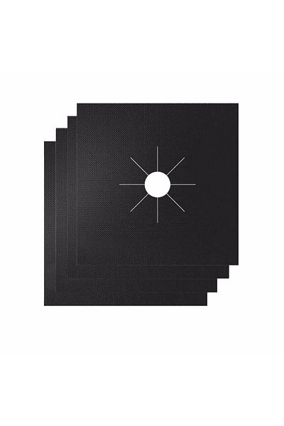 BLACK Set de 4 folii de protecție reutilizabile pentru aragaz, compatibilitate universală, negre, 27 x 27 cm