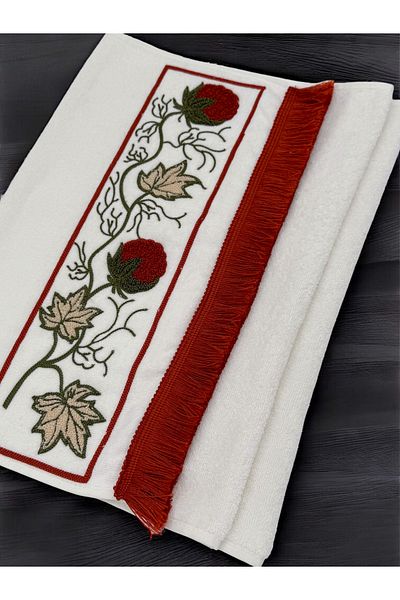 AYHANHOME Punch Embroidered Fringed 1 Piece 50X90 Hand Face Towel Set