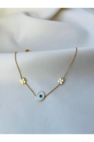 ESDE Steel Stylish Anklet with Clover and Evil Eye Bead Detail