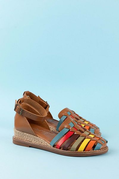Gondol Women's Genuine Leather Hand Knitted Special Straw Wrapped Sandals Ell.7249