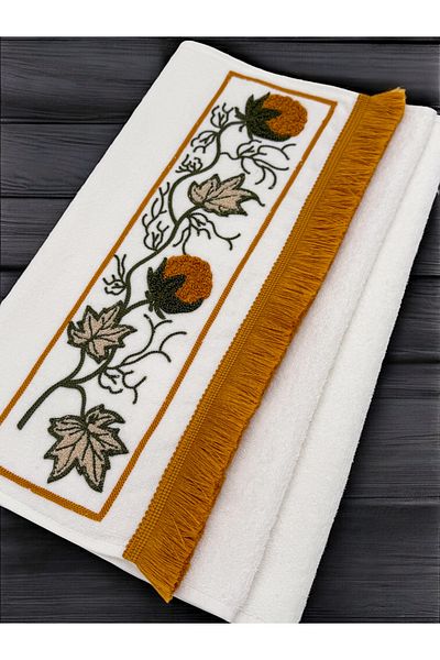AYHANHOME Punch Embroidered Fringed 1 Piece 50X90 Hand Face Towel Set