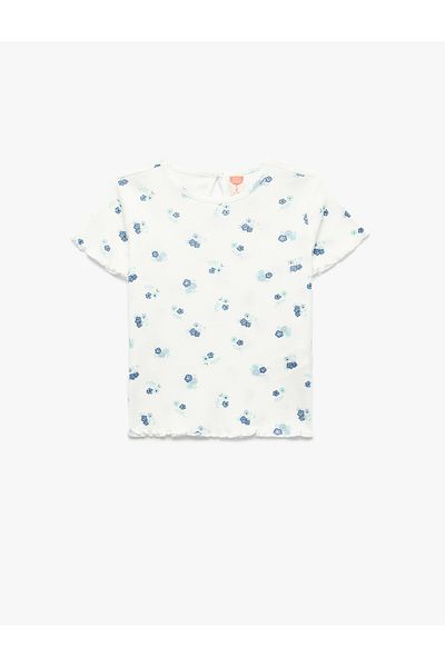 Koton Floral Pattern Crew Neck Short Sleeve Cotton T-Shirt