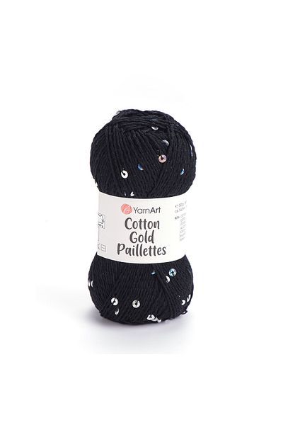 Yarnart Cotton Gold Paillettes - Knitting Yarn Black-7101