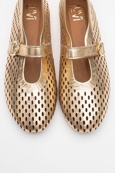LuviShoes ARİAN Balerina de damă din piele naturală aurie perforată