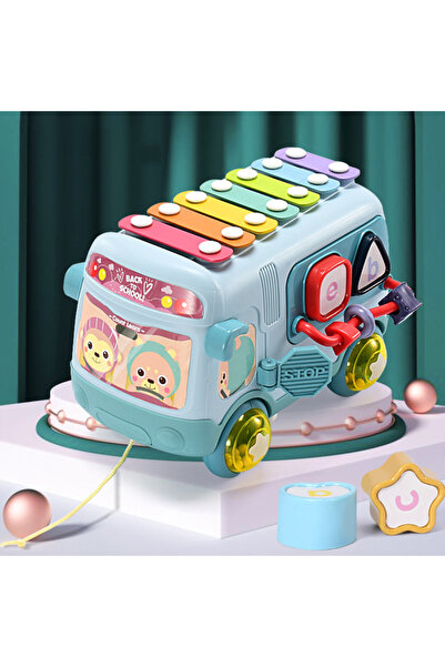 OEM Autobuz de jucărie cu xilofon și carusel, albastru