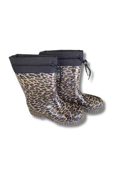 belixspor Konçlu Plush Women's Rain Boots 36-40 Leopard
