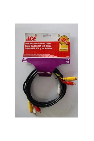 Generic ACE Color-Coded Corrosion-Resistant Dual RCA and S-Video Cable Black 6ft 3381290