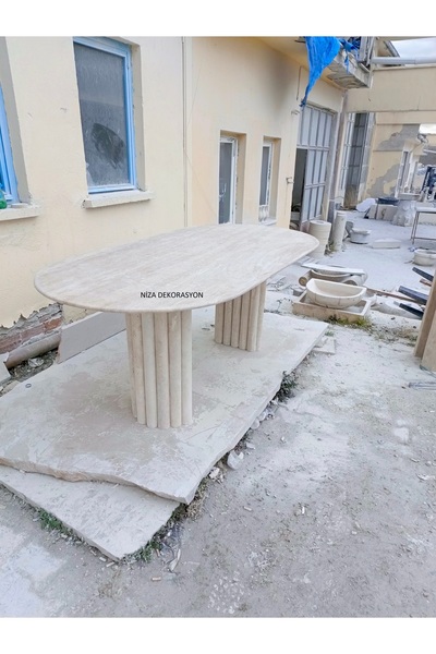 niza dekorasyon DOĞAL TRAVERTEN YARIM AY PAPATYA AYAK MASA