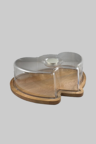 SİHİRLİ AYAKLAR Wooden Double Heart Shaped Cake Pastry Storage Bowl