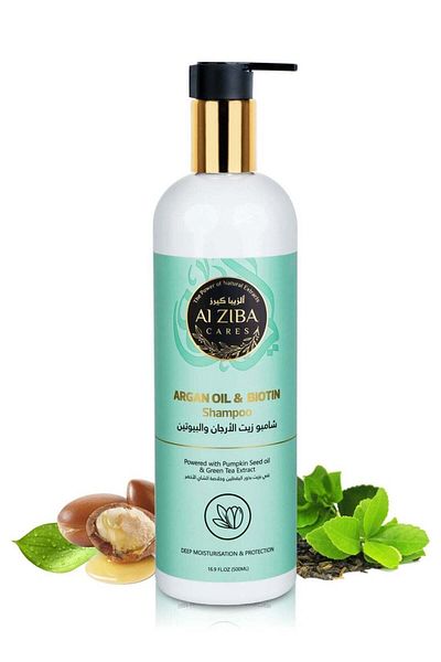 Alziba cares Argan Oil and Biotin Shampoo enriched with Pumpkin Seed Oil and Green Tea Extract - 500ml