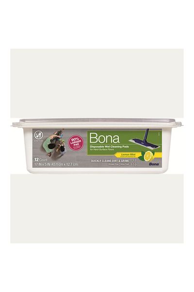 BONA 12-Piece Lemon Mint Scented Disposable Wet Cleaning Mop Pads 5 x 17 Inch