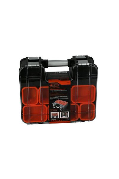 Generic Tactix Double Sided Tool Box with Removable Dividers and Tubs Black and Orange 39cm 320048