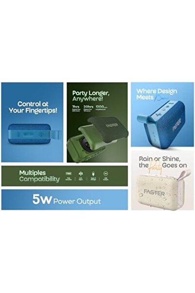 Faster BoomX Bluetooth Portable Speaker 5W- 20Hrs Playtime IPX4 Water Resistant Stereo Wireless Mini