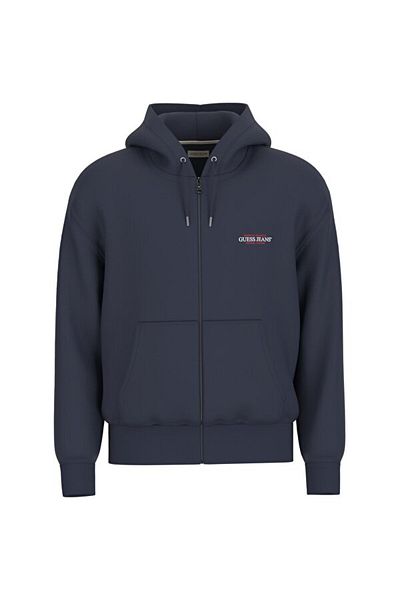 Guess Men's Beige Cotton Hooded Navy Blue Tracksuit Top