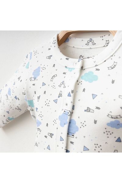 Gümüş Baby Kids Baby 2-Piece Set Cloud Patterned with Cuffs and Clips 100% Cotton Fabric