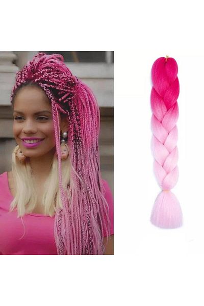 WNY Synthetic Colored Hair Extensions for Braiding Ombre Pink/Pastel Pink 105g 63cm