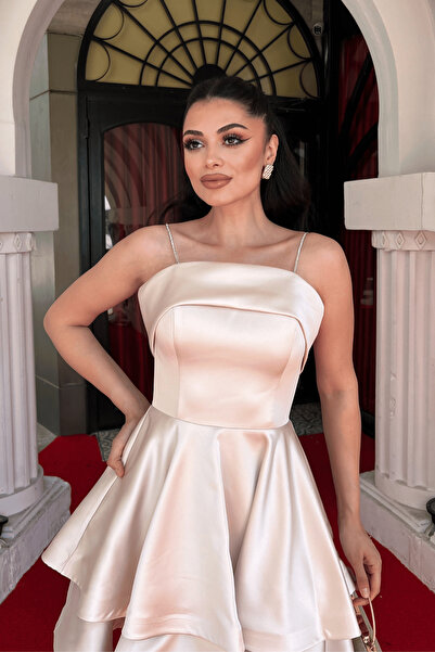 giyimmasalı Μίνι Φόρεμα με Σατέν Υφασμάτινο λουράκι - ΚΡΕΜ