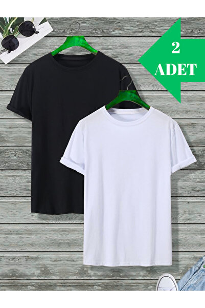 FUNSTYLE Pachet de 2 tricouri pentru bărbați, relaxate, negru/alb