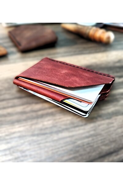 08dericraft حامل بطاقات مصنوع يدويًا من الجلد الطبيعي