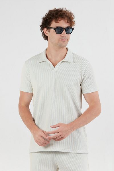 Fulla Moda Tricou cu guler polo din țesătură Seersucker cu dungi