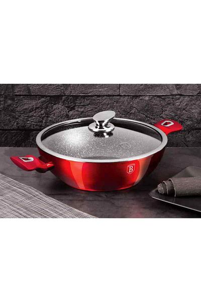 Berlinger Haus Wok pan with lid 30 cm Burgundy Metallic Line