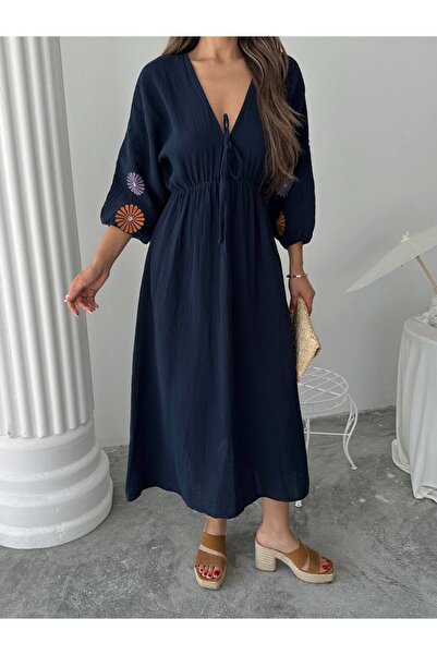 Butik Önü bağlamalı muslin elbise