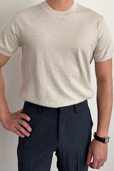 Tarz Cool Ανδρικό μπλουζάκι μπεζ Slim Fit Crew Neck Knitwear