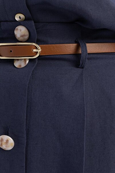 ALLDAY İndigo-Pileli Kemerli Kloş Etek