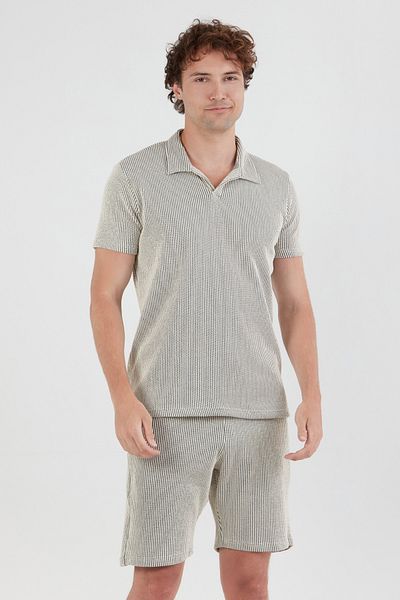 Fulla Moda Μπλουζάκι με ριγέ ύφασμα Seersucker με γιακά πόλο