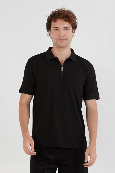 Fulla Moda Μπλουζάκι Basic Polo Neck με μισό φερμουάρ