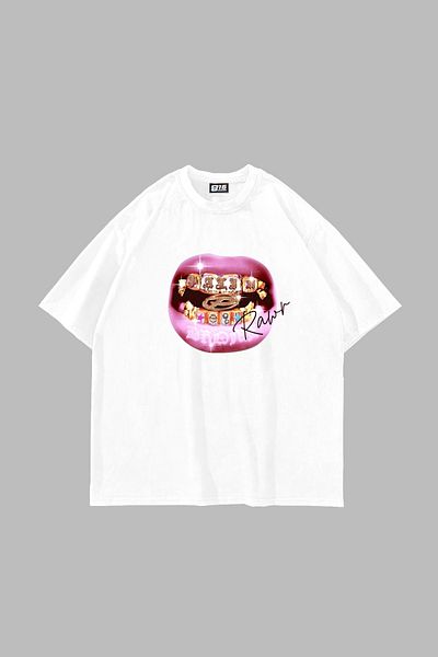 Sekizbiraltı Rawr Teeth Printed Oversize Unisex White Tshirt