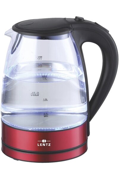 LENTZ Electric kettle LENTZ 74128, 1.7 liters, 2200W, glass, LED lighting, red