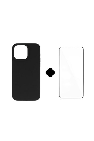 Gtech SET Silicone case + Transparent film, compatible with iPhone 16 Pro Max jelly, flexible, Black