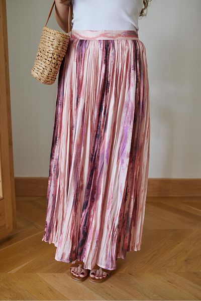 Askı Tekstil Fusta plisată cu model batik roz