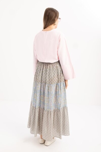 ALLDAY Ροζ-Μπλε-Μέση ελαστική φούστα με βολάν