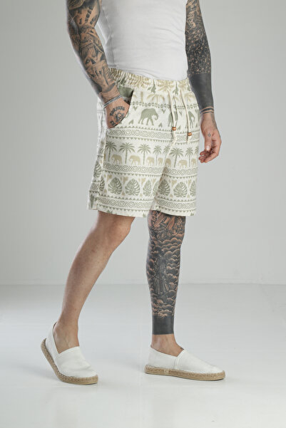 COCOPELLI Pantaloni scurți din in cu imprimeu elefant